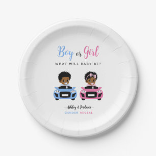 Pink vs Blue Baby Car Race Gender Reveal Plates