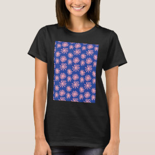 Pink Warped Daisy Wavy Flower Pattern on Cobalt Bl T-Shirt