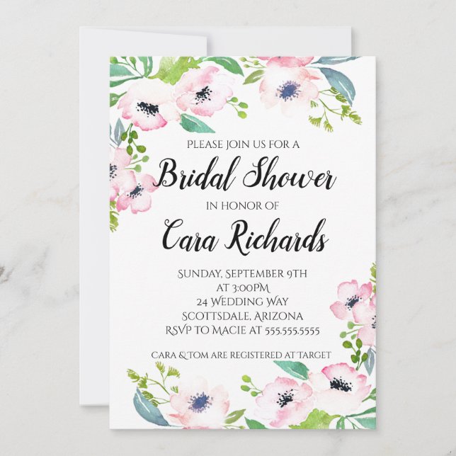 Pink Water Colour - Bridal Shower Invitation (Front)