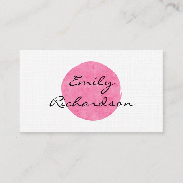 Pink Water Colour Modern Two-Sided Business Card (Front)