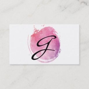 Pink Water Colour Monogram Fancy Text Business Card