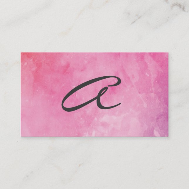 Pink Water Colour Monogram Fancy Text Business Card (Front)