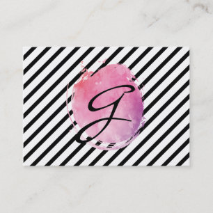 Pink Water Colour Monogram Fancy Text Stripes Business Card