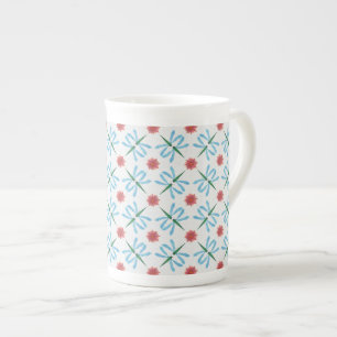 Pink Water Lilies and Dragonflies Bone China Mug
