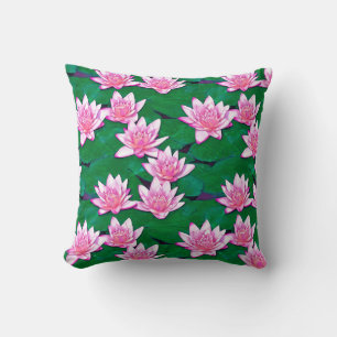 Pink Water Lilies on a Pond Throw Pillow