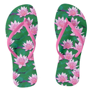 Pink Water Lilies on a  Pool Flip Flops