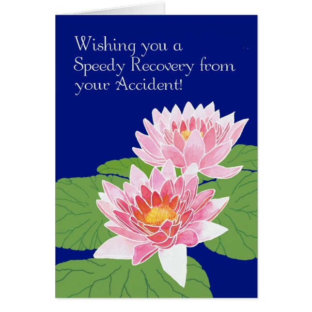 Pink Water Lilies on Blue Get Well from Accident (Front)
