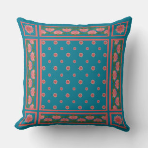 Pink Water Lilies on Deep Blue Pillow or Cushion