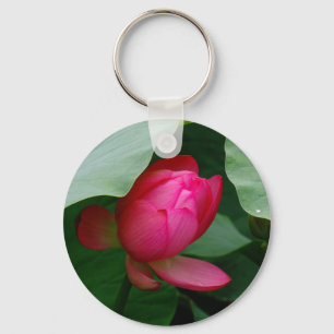 Pink Water Lily amongst Lily pads Keychain