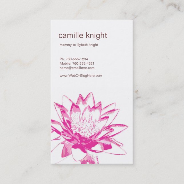 Pink Water Lily Calling Cards (Front)