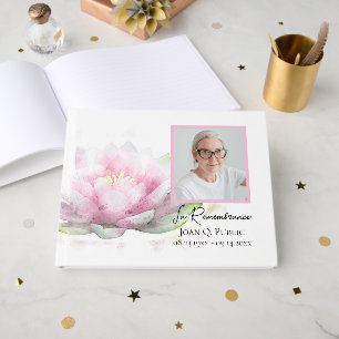 Pink Water Lily Celebration of Life Funeral Guest Book