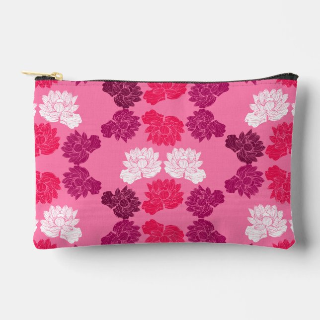 Pink Water lily Fabric Print Accessory Pouch (Front)