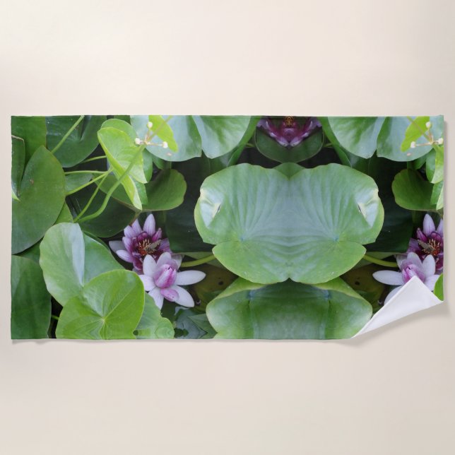 Pink water lily flowers, lotus flowers, photo beach towel (Front)