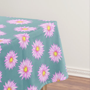 Pink Water Lily Flowers on Teal Tablecloth