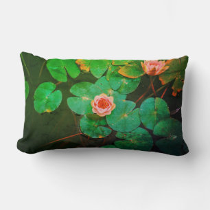 Pink Water Lily Green Plants Cushion Throw Pillow