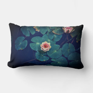 Pink Water Lily Green Plants Cushion Throw Pillow