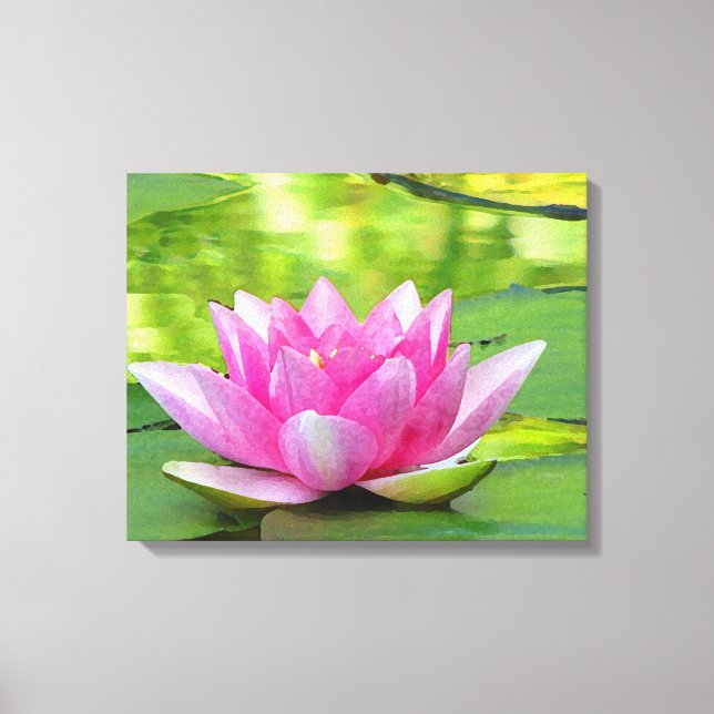 Pink Water Lily Lotus Flower on Green Canvas Print (Front)