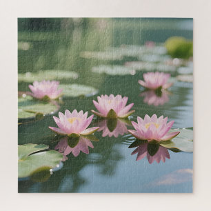 Pink Water Lily Pond Serenity Jigsaw Puzzle