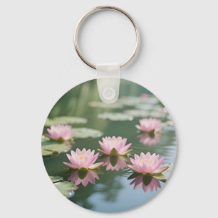 Pink Water Lily Pond Serenity Keychain