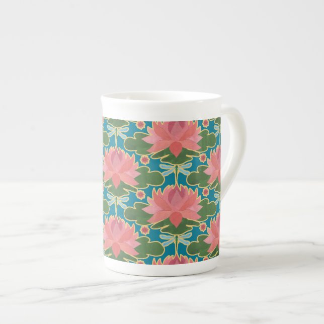 Pink Water Lys and Dragonflies Bone China Mug (Devant droit)