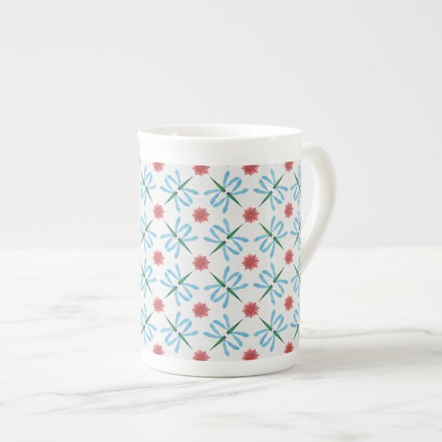 Pink Water Lys and Dragonflies Bone China Mug (Devant droit)