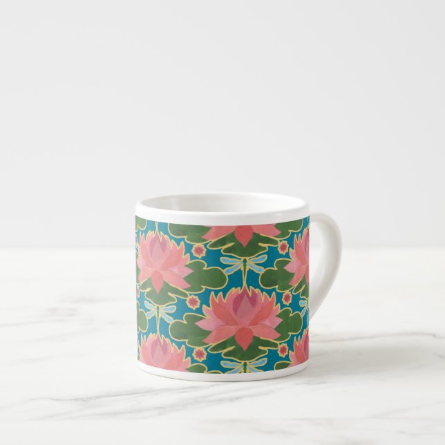 Pink Water Lys and Dragonflies Espresso Mug (Devant droit)