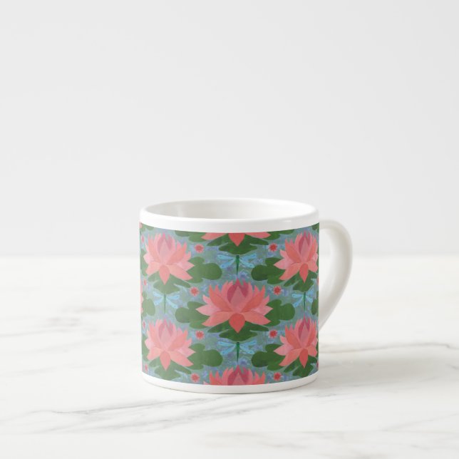 Pink Water Lys and Dragonflies Espresso Mug (Devant droit)