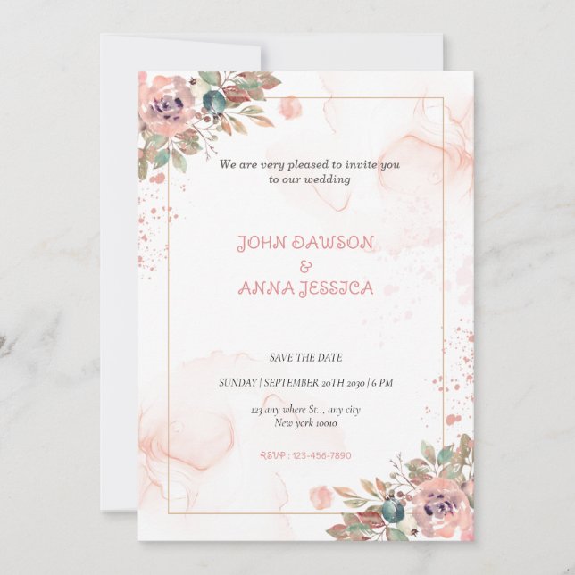 Pink water splash flower screen wedding  invitation (Front)