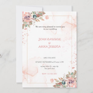 Pink water splash flower screen wedding  invitation