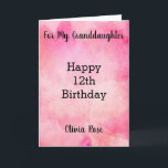 Pink Watercolor 12th Birthday Granddaughter Card<br><div class="desc">Pink Watercolor 12th Birthday Granddaughter Card</div>