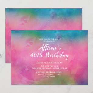 Pink Watercolor 40th Birthday Party Invitation