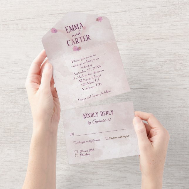 Pink Watercolor Abstract All In One Invitation (Tearaway)