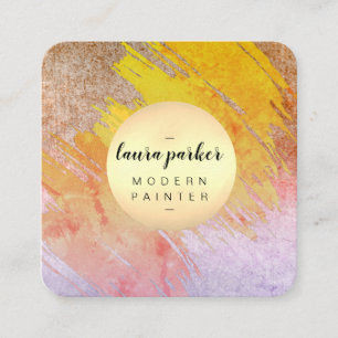 Pink Watercolor Abstract Paint Artist Minimal Square Business Card