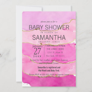 Pink Watercolor and Gold Baby Shower Invitations