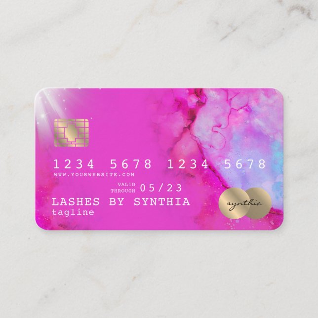 Pink watercolor art Credit Card Style Gold (Front)