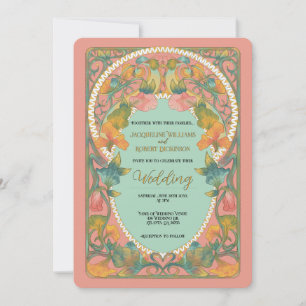Pink Watercolor Art Nouveau Wedding Invitation