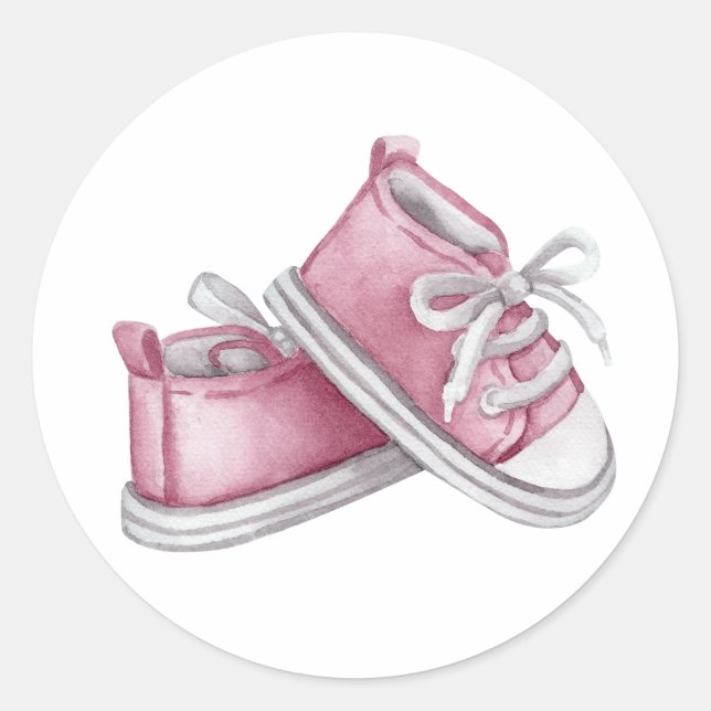 Pink Watercolor Baby Booties Baby Shower Classic Round Sticker (Front)