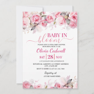 Pink Watercolor Baby In Bloom Baby Shower  Invitat Invitation