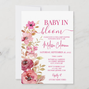 Pink Watercolor Baby In Bloom Baby Shower Invitation