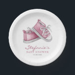 Pink Watercolor Baby Shoes It's a Girl Baby Shower Paper Plate<br><div class="desc">Invite guests to your event with these customizable baby shower paper plates. It features watercolor illustration of adorable pink baby booties. Personalize by adding your details. These pink baby shower paper plates are perfect for It's a Girl baby showers.</div>