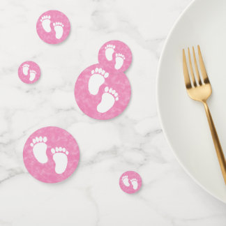 Pink Watercolor Baby Shower Foot Print Confetti