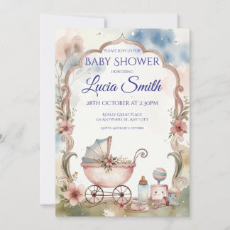Pink Watercolor Baby Shower Invitation