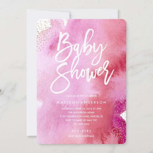 Pink Watercolor Baby Shower Invitation (Front)