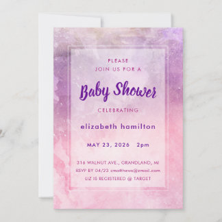 Pink Watercolor Baby Shower Invitation
