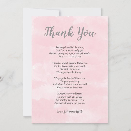 Pink Watercolor Baby Shower Thank You Note Poem Zazzle Ca