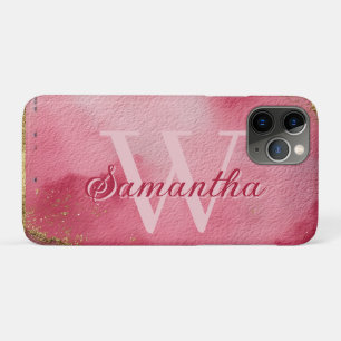 Pink Watercolor Background with Gold Glitter iPhone 11 Pro Case
