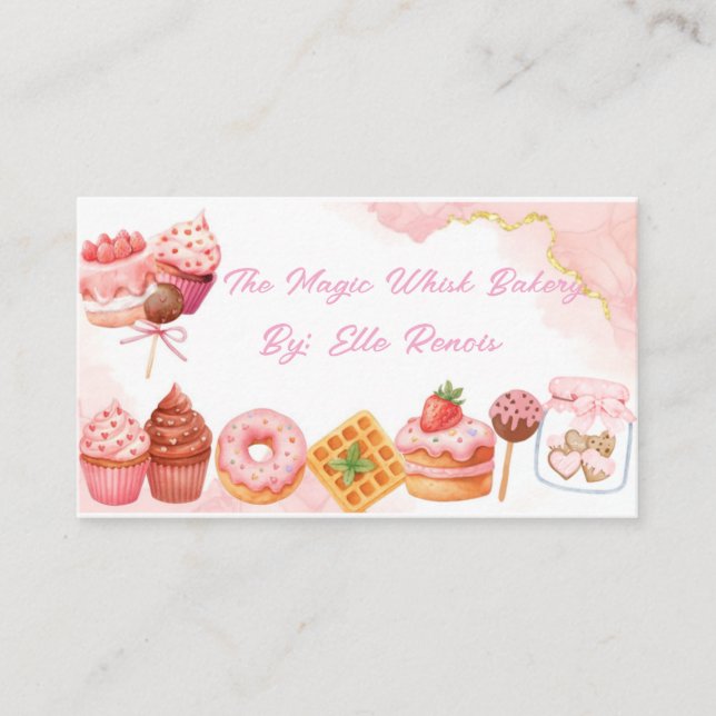 Pink Watercolor Bakery Business Card  (Front)