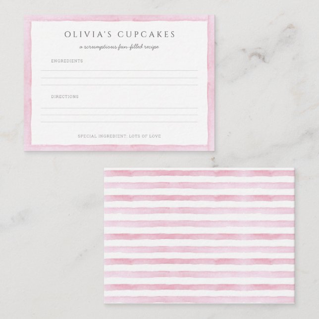 Pink Watercolor Baking Birthday Bash Recipe Card (Front/Back)