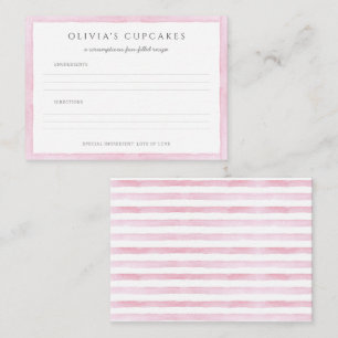 Pink Watercolor Baking Birthday Bash Recipe Card