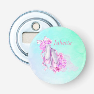 Pink Watercolor Ballet Shoes with Peonies and Bow Bottle Opener